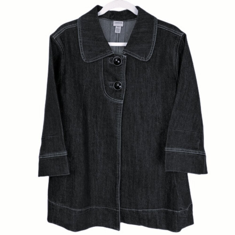Venezia Dark Wash Black Denim Vintage 90s 2 Button Swing Jacket Size 22/…